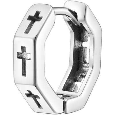 Vnox Anti-allergie Roestvrij Staal Ringoorbellen voor Mannen Jongens, Hol Kruis Huggies, Geometrische Achthoekige Oor Sieraden white