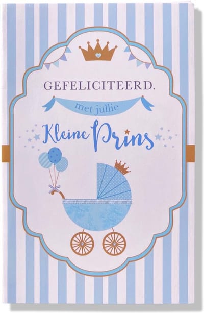 Kleine Prins! - Luxe Geboortekaartje Jongen - 12x17cm - Gevouwen wenskaart met envelop