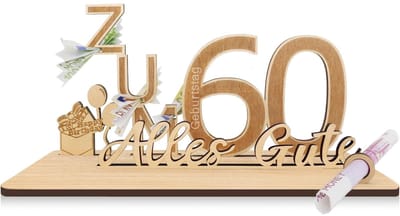 Dailygoods- Geldcadeau Houten Decoratie - Gepersonaliseerd Cadeau - 60e Verjaardag - Gastenboek - Duurzaam Hout - Handgemaakt