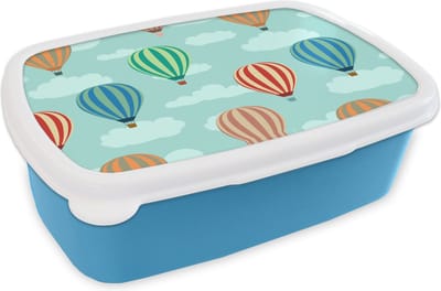 Broodtrommel Blauw - Lunchbox - Brooddoos - Patronen - Lucht - Luchtballon - 18x12x6 cm - Kinderen - Jongen