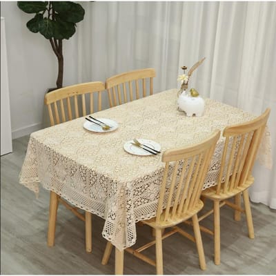 Off White Tafelkleed Gardenia Uitgehold Gebreid Groot Tafelkleed Kant Katoen Hekelwerk Rond Tafelkleed Achtergrond Decor Doek 60x60cm 1pcs beige