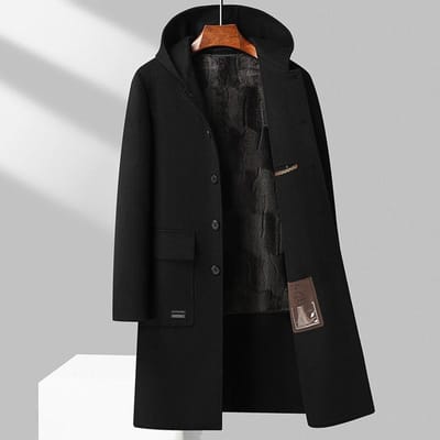 Wollen Herfst- en Winterjas met Capuchon Dubbelzijdig Wollen Lange Jas Goudfluwelen Voering Denim Jas Windbreaker Heren Denim Jas M black