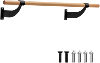 COSTWAY 120cm lange balletbarre voor wandmontage, houten dansbarre, incl. afstand tot de muur