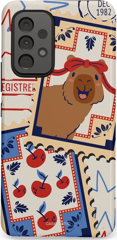 Casetastic hoesje geschikt voor Samsung Galaxy A53 (2022) 5G - Dubbellaagse bescherming - Kerst Capibara Post van de Noordpool - Fashion Case - Lichtgrijs Zand Terracotta