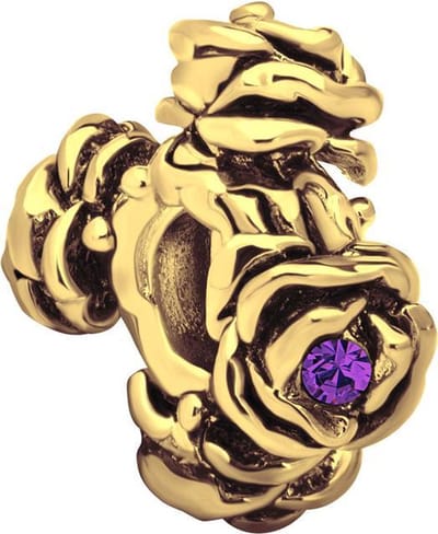 Quiges - 925 - Zilveren - Bedels -Sterling zilver - Beads - Rozen Goudkleurig met Zirkonia Paars Kraal Charm - Geschikt – voor - alle bekende merken - Armband Z452