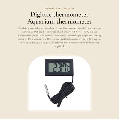 Dailygoods - Digitale thermometer - Aquarium thermometer - Temperatuursensor met LCD-display - Zwart - Temperatuurbereik - Geschikt voor watertank - 1...