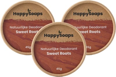 HappySoaps Sweet Roots – Halfjaar Box Deodorant Voordeelverpakking – 3× Natuurlijke Deodorant – Plasticvrij & Vegan