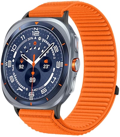 Nylon bandje - geschikt voor Samsung Galaxy Watch Ultra (47mm) / Ultra 2025 (47mm) - ribbel met klittenbandsluiting - oranje