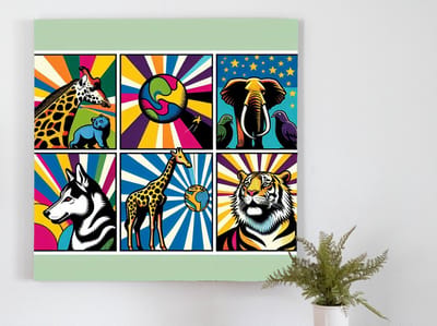Pop art dieren schilderij | Levendige dierenportretten: een kunstzinnige mix van popart en fauna | Kunst - 100x100 centimeter op Canvas | Foto op Canvas