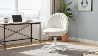 Bureaustoel Casa Velluto – Compacte Homeoffice & Make-up Stoel – Draaibaar 360° – Zonder Armleuningen – Hoogteverstelbaar – Ergonomische Rugsteun – Kunstleer Wit – Thuiswerk, Kantoor en Make-up