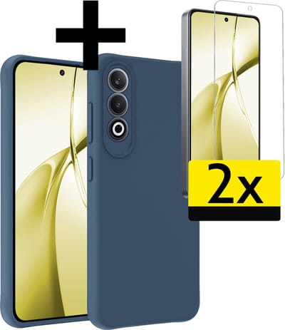 Hoesje - Met 2x Screenprotector - Geschikt voor OnePlus Nord CE4 - Sterk & Shockproof - Back Cover - Siliconen Case - Telefoon Hoes - Telefoonhoesjes - Donkerblauw