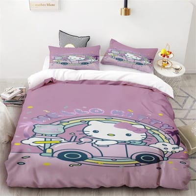 Hello Kitty Sanrio Beddengoedsets Dekbedovertrek Bedsprei Dekbedovertrek Kussensloop 2-3 Stuks Sets Schattige Slaapkamerdecoratie US King 259x228cm