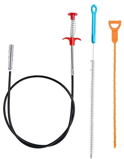 Buisreinigingsspiraal Set 3 Stuks - 155 cm Afvoerontstopper voor Badkamer, Douche en Keuken - Roestvrijstalen Veer, Plastic Grijper en Reinigingsborstel