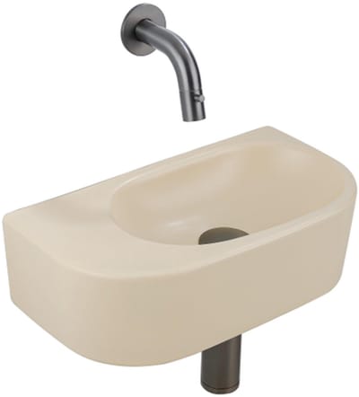 QeramiQ Fuente Fonteinset - 40x21.5x12cm - glad - halfrond - zonder kraangat - keramiek - fonteinkraan gunmetal - afvoerplug - verlaagd sifon - beige