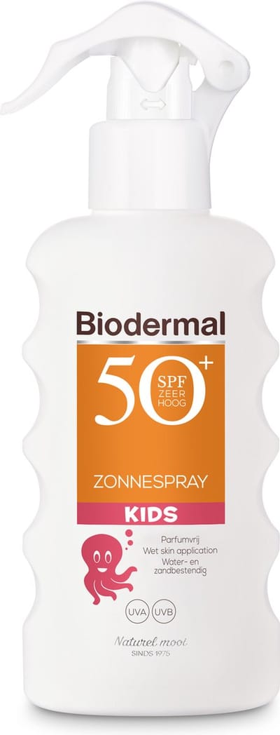 Biodermal Zonnespray Kinds SPF 50+, 175 ml - Zonnebrand voor kinderen met UVA/UVB, zeer hoog SPF, Water- en Zonbestendig, Parfumvrij