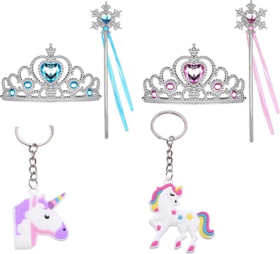 Het Betere Merk - Prinsessen Speelgoed Meisje - Prinses accessoireset - 2 x Kroon (Tiara) - 2 x Toverstaf - Unicorn Hanger - Voor bij je Verkleedkleding - Roze - Paars