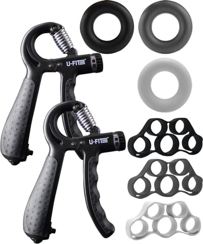 U Fit One 8 Delige Digitale Handtrainer Set - Verstelbare Teller Handgrip - Handknijper - Knijphalter- Griptrainer - Vingertrainer - Onderarm Trainer