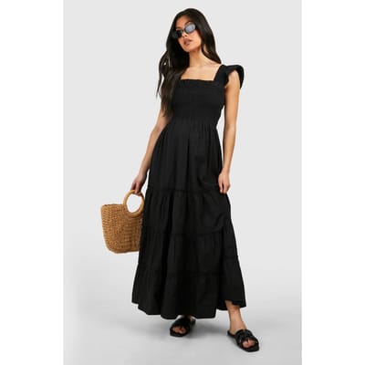 boohoo Dames Maternity Frill Sleeve Midaxi Dress | Zwart | Maat: 36
