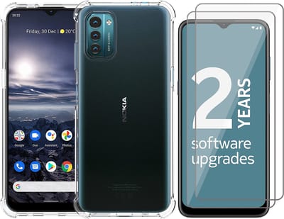 Hoesje geschikt voor Nokia G11 / G21 - 2x Screen Protector GlassGuard - Back Cover Case ShockGuard Transparant & Screenprotector