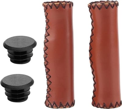 Fietsstuurgrepen - Handgrepen Stuur - Comfortabel Fietsen - Handgestikt PU - 13 cm Lengte - Bruin