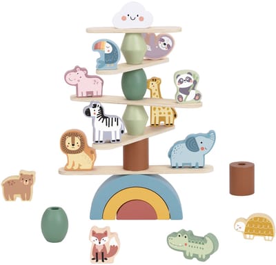 Tooky Toy Balans- en Stapelspeelgoed - FSC Hout - Dieren - 29-Delig - Geschikt voor 1+ Jaar (Dreumes) - Stapeltoren - Stapelblokken - Balans Blokken - Educatief & Montessori Speelgoed