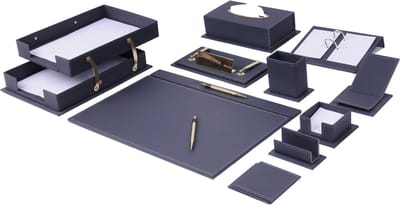 Lederen Bureauset - GRIJS - Luxe Bureau Organizer - Bureau opbergruimte - Lederen onderzetter - Bureauaccessoires - 14 Delige set