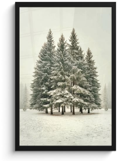 Poster in lijst - Fotolijst 40x60 cm - Posters - Bomen - Sneeuw - Wit - Posterlijst zwart - Decoratie - Wanddecoratie woonkamer - Muurdecoratie slaapkamer