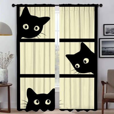 Gordijnen Kinderkamer Zwarte Kat Keukengordijnen voor Camera Verduisteringsgordijn Halloween Decoratie Shades Tule voor Slaapkamer Woonkamer W50xH70cmx2pcs-CL