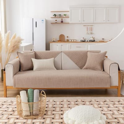 Housse de canapé universelle quatre saisons à carreaux, coussin de canapé simple, mince, antidérapant, anti-poussière, coussin de canapé, serviette de protection pour la maison 45x45 Pillowcase1 kaki