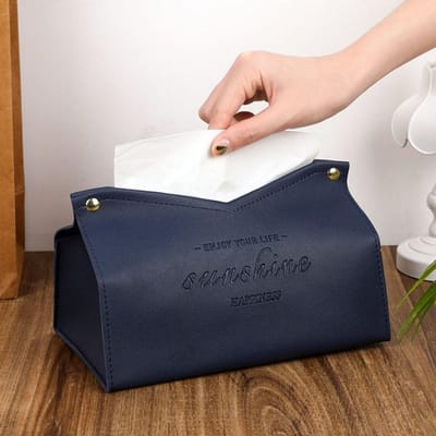 Étui à mouchoirs en cuir, porte-serviettes, conteneur de rangement, boîte à mouchoirs de voiture, couleur unie, minimaliste, décoration de salon pour la maison bleu