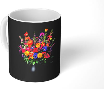 Mok - Koffiemok - Felgekleurd - Bloemen - Vaas - Mokken - 350 ML - Beker - Koffiemokken - Theemok