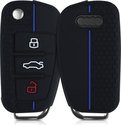 kwmobile autosleutel hoesje geschikt voor Audi 3-knops autosleutel hoes - Siliconen autosleutel behuizing - Auto sleutel case met honingraat - Sleuteletui in zwart / blauw