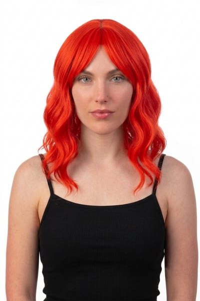 KIMU® Luxe Rode Pruik Schouderlengte - Schuine Pony Krullen - Rood Donkerrood Halloween Eng Spooky Festival
