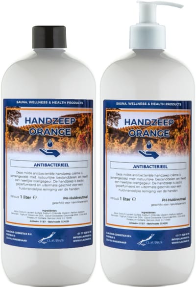 Handzeep Orange 1 liter - set van 2 stuks - met gratis pomp - Voordeelverpakking
