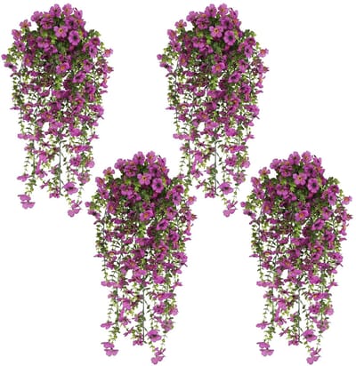 Dailygoods - 4 stuks kunsthangbloemen Kunstbloemen Viooltjes Hangend Hangplant UV-bestendig Hangende plastic bloemen als echte bloemen voor thuis, buiten, bruiloft, tuin, balkondecoratie