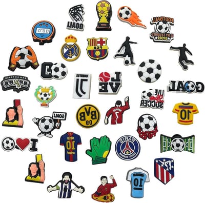 Voetbal Bedels - Schoen Decoratie - Schoenen Versieren - Thema Collectie - 34 Stuks - Multicoloured