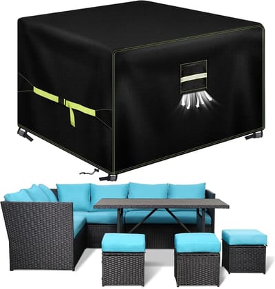 Famanu – Tuinmeubelhoes - 150 x 150 x 75 cm - winterbestendig en waterdicht - beschermhoes voor tuinmeubelen - met ventilatievenster - robuust 600D Oxford afdekzeil - perfecte bescherming voor tuin- en