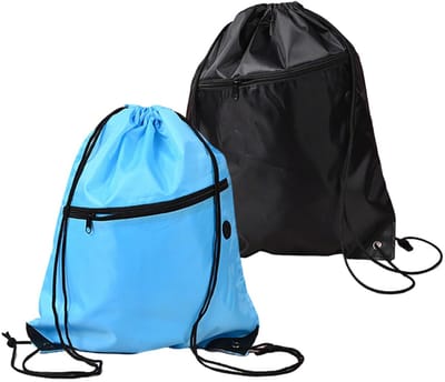 Set van 2 gymtassen met trekkoord, zwart en blauw, tas met trekkoord, verstelbare gymtas met ritssluiting aan de buitenkant voor sport, reizen, school en strand
