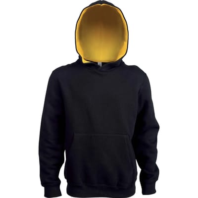 Kariban Kinder hooded sweater met gecontrasteerde capuchon K453 - Black / Yellow - 6/8 Y (6/8 ans)