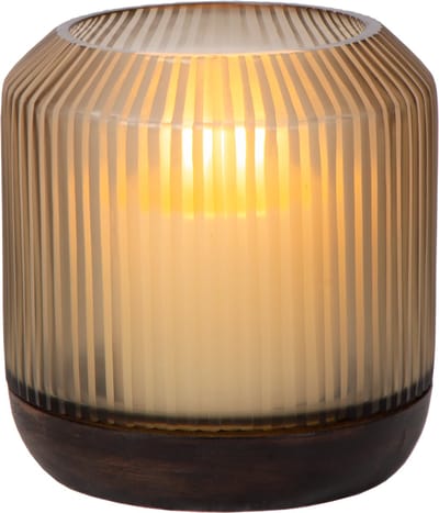 Atmooz Sablon kaarsenhouder M – Ø15 × H16 cm – donker houten basis met glazen kap – elegante hurricane – sfeervolle decoratieve kaarshouder – compacte woonaccessoire – warm houten design voor elk interieur