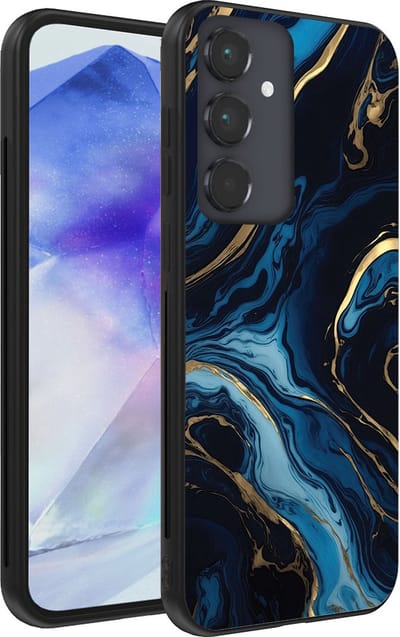 Smartphonica Telefoonhoesje geschikt voor Samsung Galaxy A55 met marmer opdruk - TPU backcover case marble design - Goud Blauw geschikt voor Samsung Galaxy A55