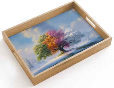 Dienblad hout 40x30 cm - Schootdienblad - Boom - Seizoenen - Winter - Landschap - Borrelplank rechthoek - Plateau dienbladen