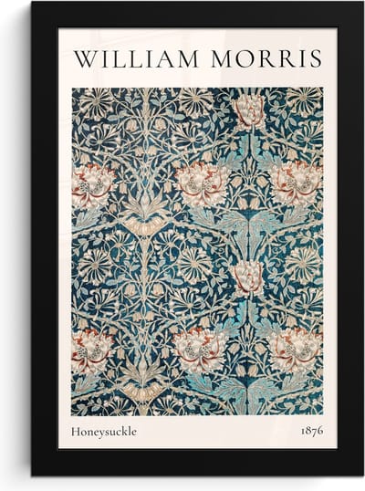 Poster in lijst - Fotolijst 20x30 cm - Posters - William Morris - Honeysuckle - Abstract - Natuur - Blauw - Posterlijst zwart - Decoratie - Wanddecoratie woonkamer - Muurdecoratie slaapkamer