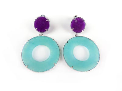 Zilveren oorbellen oorringen Model Modern Mix met paarse en blauwe stenen