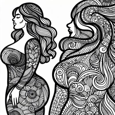 Doodle dikke dames schilderij | De weelderige wereld van voluptueuze vrouwen in verf verbeeld | Kunst - 60x60 centimeter op Canvas | Foto op Canvas