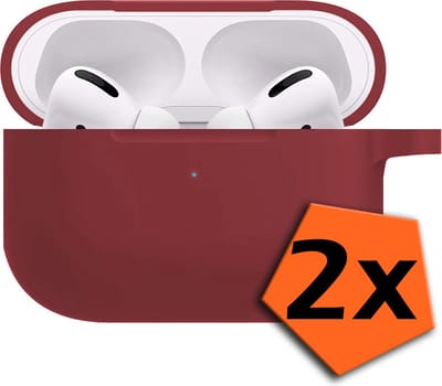 Hoesje - 2 Stuks - Geschikt voor Apple AirPods Pro 2 - met Clip - Siliconen Hoes - Silicone Case Cover - Wijnrood