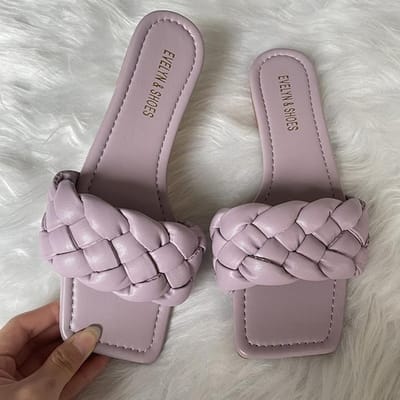 Zomer Dames 6cm Hoge Hakken Slides Leer Weefsel Muiltjes Platform Slippers Dames Klompen Luxe Replica Designer Luxe Schoenen 31 paars