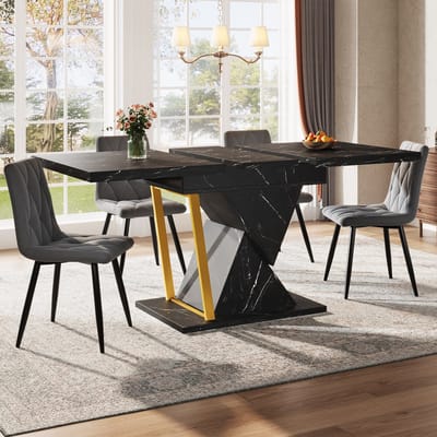 Eettafel - 110-140x80x76 cm - Verlengbaar voor 6 Personen - Keukentafel - Hout - Zwart