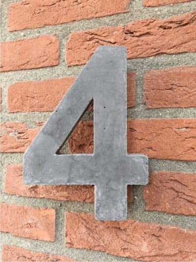 Betonnen huisnummer, hoogte 25cm, huisnummer beton cijfer 4