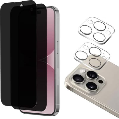 Screenprotector geschikt voor iPhone 15 Pro max - 2 stuks Beschermglas Privacy Glas Screenprotector van glazen schermbeschermfolie + 2 stuks Camera Protector